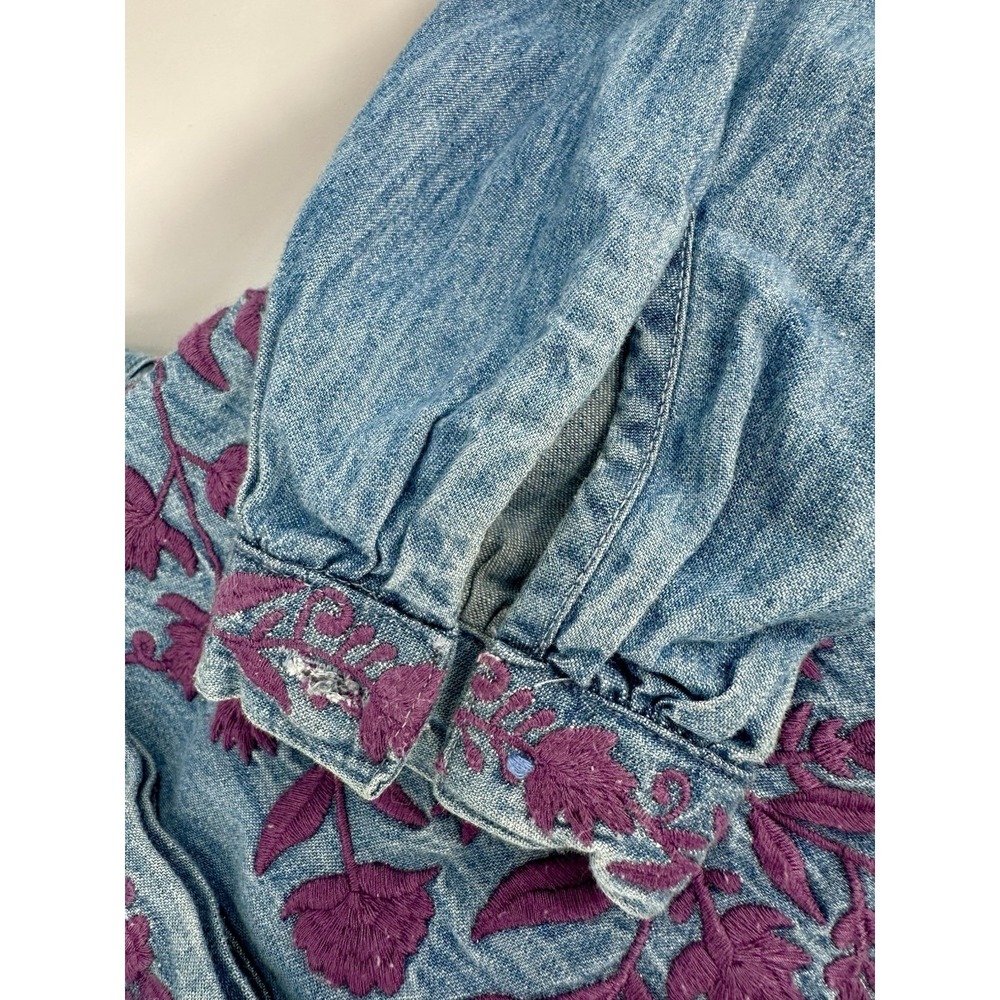Sundance Blue Embroidered Cottagecore Denim Midi S Dress Western Boho Prairie - Picture 10 of 11